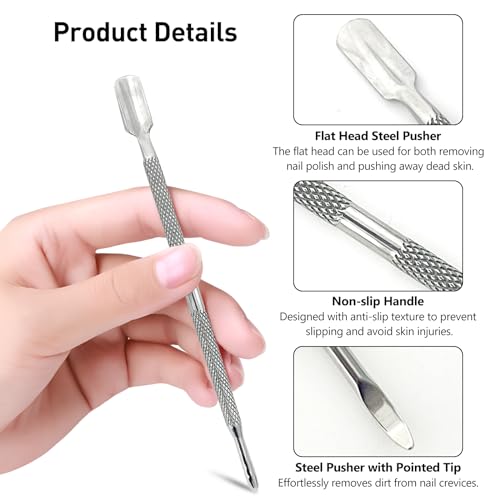 5-Piece Dual-Sided Cuticle Pusher Set - Professional Stainless Steel Manicure Pedicure Nail Care Tools
