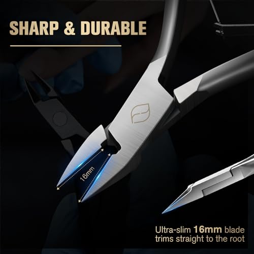 FERYES Ingrown Toenail Clippers Straight Blade Toe Nail Clippers for Thick Nails for Seniors, Stainless Steel Nail Clippers for Thick Toenails - Ultra-Slim 16mm Blade Fingernail Clippers Silver