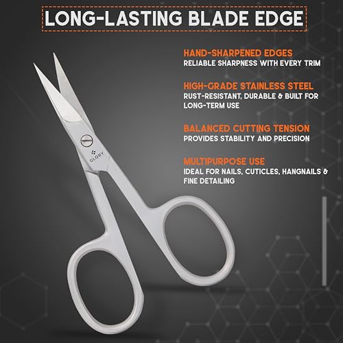 GLORY Professional Curved 3.5 Inch Nail Scissors, Premium Stainless Steel Manicure & Pedicure Scissors for Fingernails & Toenails, Sharp Precision Nail Cutting Scissors for Men & Women 3.5" Curved Nail - Classic