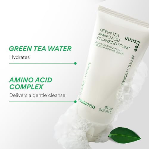 innisfree Green Tea Amino Acid Cleansing Foam, Sulfate-Free Hydrating Korean Face Wash, Gentle Lather, pH-Balanced Skincare 2 Pack