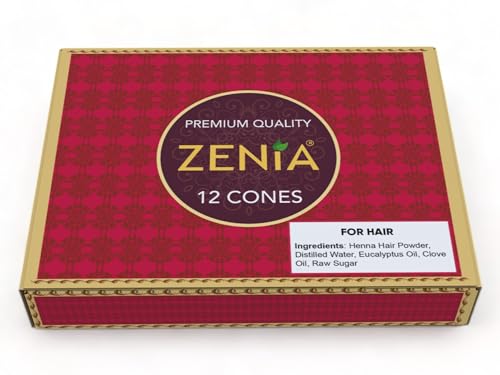 Zenia (Pack of 12) 100% Natural Henna Hair Color Paste Hair Dye Cones Dark Reddish-Brown Color 25g Each Cone 1 Ounce (Pack of 12)