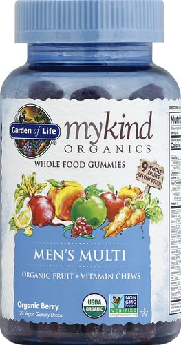 Garden of Life Organics Men's Gummy Vitamins - Berry - Certified Organic,Non-GMO,Vegan,Kosher Complete Multi - Methyl B12,C & D3 - Gluten,Soy & Dairy Free,120 Real Fruit Chew Gummies,(Pack of 2) 120 Count (Pack of 2)