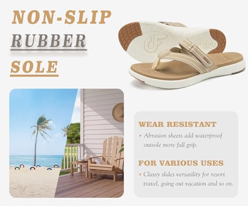 COFACE Women Flip Flops Arch Support Yoga Mat Walking Cushion Thong Sandals 9 Beige
