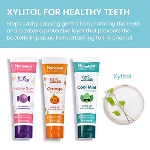 Himalaya Botanique Complete Care Whitening (Peppermint) & Kids Toothpaste Variety Pack, 5.29oz (Pack of 2) & 4oz (Pack of 3)