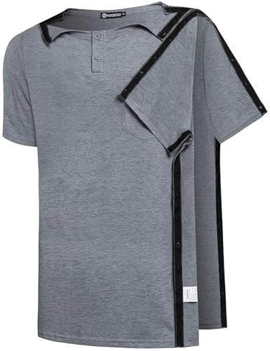 2 Pack Snap Shoulder Surgery Shirts for Men Rotator Cuff Recovery X-Large Black&grey