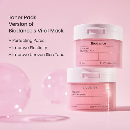 Biodance Collagen Gel Toner Pads, Pore Minimizer for Face, Improving Elasticity, Plumping Toner Pads for Sensitive Skin, Pre-Soaked Pads, Korean Skin Care, Mothers Day Giftsㅣ60 Pads