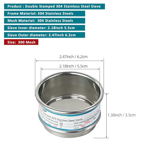 2.36" (6cm) Full 304 Stainless Steel Mini Lab Sieve, 300 Mesh(0.052mm) 300 Mesh(0.052mm)/Ф2.4in(6CM)
