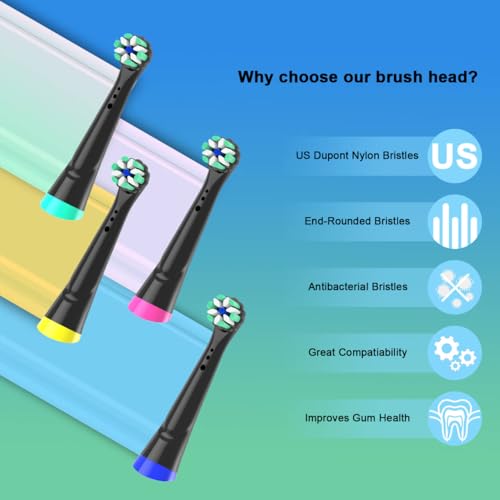 8PCS iO Replacement Brush Heads Compatible with Oral b i0 2/3/4/5/6/7/8/9/10 Series Electric Toothbrushes, Black Medium