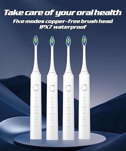 Sonic Electric Toothbrush for Adults, 38,400 VPM Magnetic Levitation Motor Rechargeable Toothbrush with 6 Copper-Free Brush Heads & Travel Case, 5 Modes, IPX7 Waterproof, USB Fast Charge, White