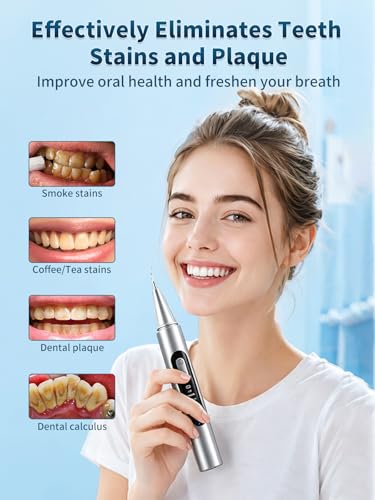 Plaque Remover for Teeth - Teeth Cleaning Kit Tartar Remover for Teeth with LED Light & 5 Adjustable Modes, USB C Rechargeable, 4 Replaceable Heads&6 Dental Tools, IPX7 Waterproof for Home Use