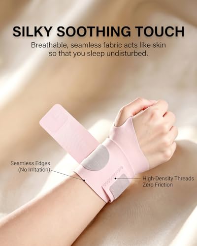 Women's Pink Wrist Brace for Sleeping & Carpal Tunnel Relief - Soft Splint-Free Compression Hand Wrap for Night Support