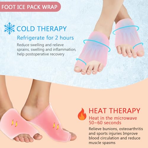 Foot Ice Packs Big Toe for Bunion Relief Gout Pain Relief, Reusable Hot & Cold Therapies Toe Ice Pack for Swelling, Sprained, Sport Injuries, Fasciitis, Post-Surgery Recovery (Pink) Pink