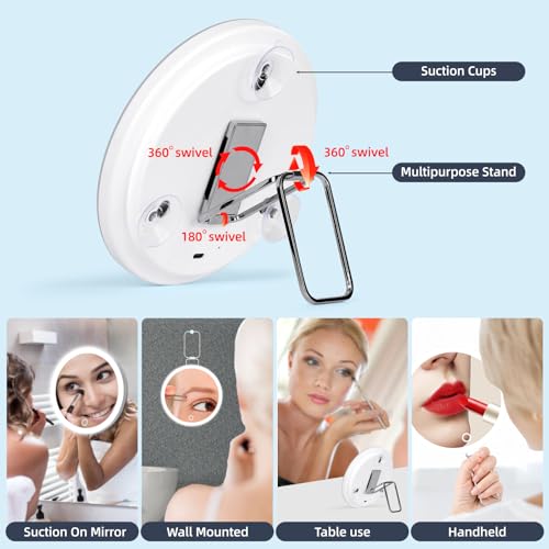 40X Magnifying Mirror with Lights, 6inch Makeup Mirror, Compact Travel Size White-40x 6"L x 6"W