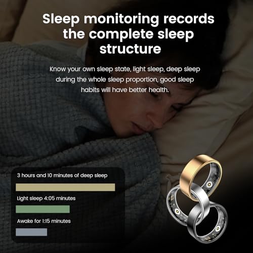 Smart Ring, Health Fitness Tracker with Heart Rate Blood Oxygen Monitor, Sleep & All-Day Sports Tracking, Long Battery Life Waterproof Wearable Ring for Men Women (Black, 7)
