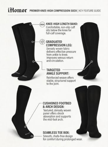 Copper Compression Socks for Women & Men 20-30mmHg - Knee High Seamless Toe Stockings for Nurses, Pregnancy, Travel Flying, Running Black 2 Pairs Large-XLarge