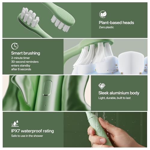 Oday Sonic Electric Toothbrush for Adults with Wall Mounted UV Cleaner Green Toothbrush Set