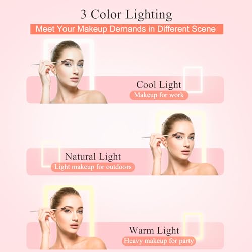 FUNTOUCH Rechargeable Travel Makeup Mirror with 72 Led Lights Pink