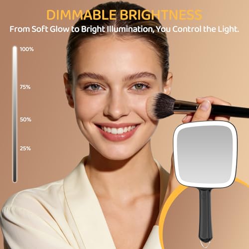 Famihomii Rechargeable Lighted Handheld Mirror, Hand Mirror with Magnifying Black