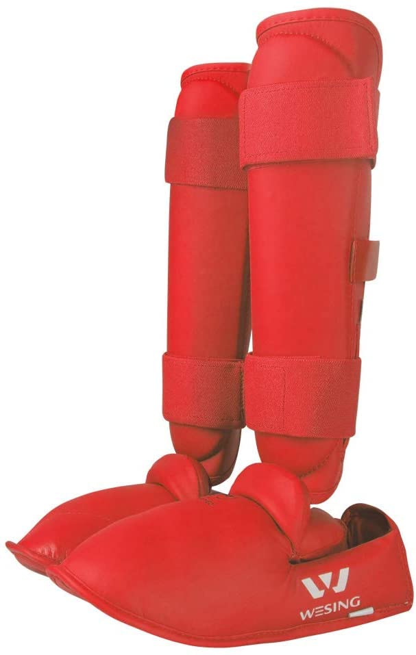Wesing Karate Shin Instep Guard WKF Karate Shin Pad Red Medium - BeesActive Australia