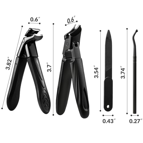 Nail Clippers Set Box, 4 Pcs-Stainless Steel Large Toenail Clippers for Thick Nails, Heavy Duty Slanted Nail Clipper with Nail File, Nail Lifter, Long Handled Fingernail Cutter for Men & Women 4Pcs Nail Clippers Set-black