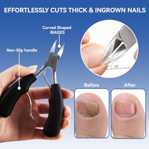 Bowitzki Professional Thick Nail Clippers for Ingrown Toenails, Stainless Steel Heavy Duty Toenail Clipper with Long Handle & Adjustable Blade, Easy Clean, for Men Women Seniors