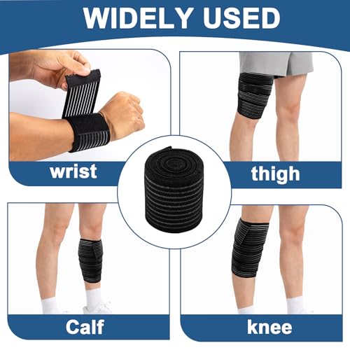 4 Pcs Calf Compression Sleeve, Adjustable Compression Wraps for Legs, Brace & Elastic Supports, Compression Bandage Wrap for Shin Splint Relief, Compression Calf Sleeves Men(Black) 4