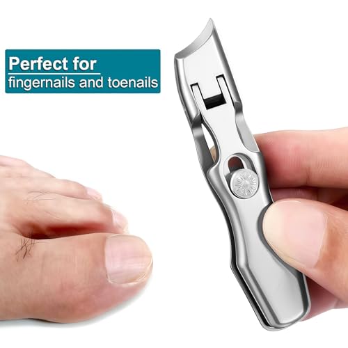 Ingrown Toenail Clippers with Wide Jaw Slanted Blades, Anti-Splash Safety Lock Ultra Sharp Toe Nail Clippers for Thick Nails for Seniors Men Adult Women, Comes with Metal File and Storage Case Silver Large