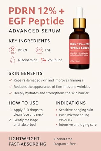 Salmon DNA PDRN 120,000 ppm EGF Peptide Serum & Cream Set w/Volufiline, Phyto PDRN 12%, Growth Factor – Anti-Aging Face Serum & Facial Cream with Niacinamide, Hyaluronic Acid – Korean Skincare Duo PDRN 12% DUO
