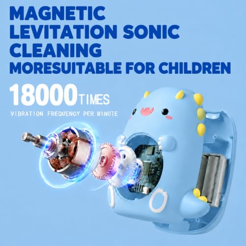 Kids U-Shaped Electric Toothbrush,4 Heads,Dinosaur Design Ages 2-12 Blue