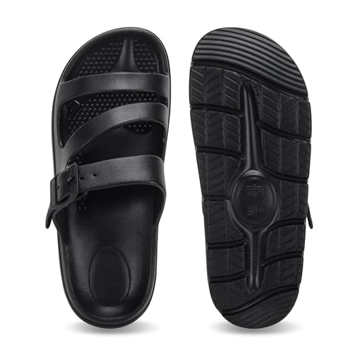 PIMIO Arch Support Sandals for Women Slip On Recovery Slides for Plantar Fasciitis Relief, Non-Slip Lightweight Slippers With Thick Cushion For Waking Foot Pain & All-Day Comfort 7 Black