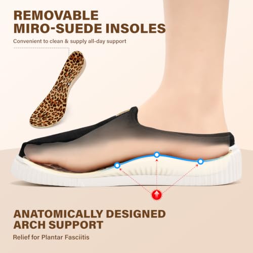 ERGOfoot Womens Slippers with Arch Support,Slip On Clogs,Anti-Skid 8 Black