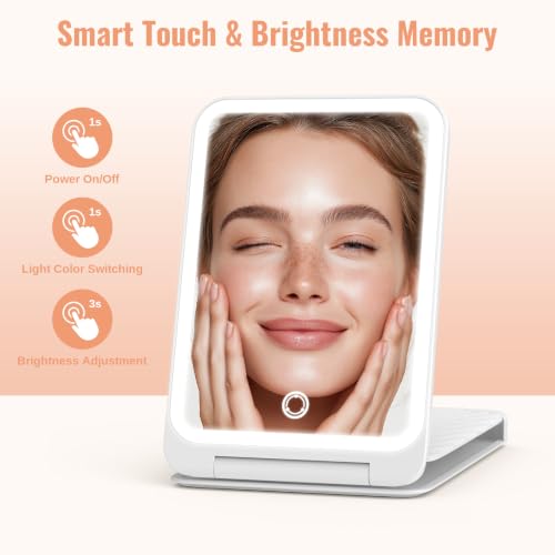 Travel Makeup Mirror with Lights, Rechargeable, 1X/3X Magnification, White