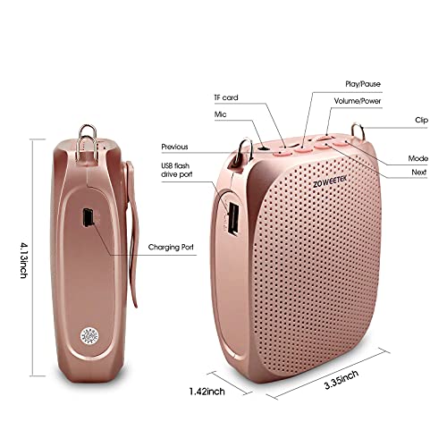 ZOWEETEK Wireless Voice Amplifier for Teachers 2 Mic Portable Speaker Rose gold