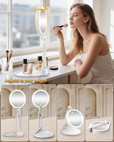 Travel Magnifying Makeup Mirror with Lights, Dual Sided 1X/40X, Foldable 40x-white