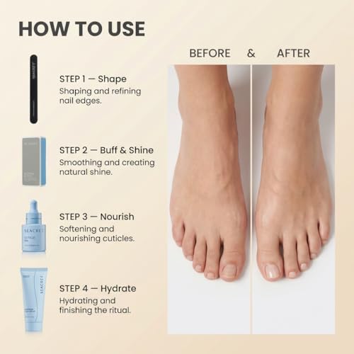 SEACRET Dead Sea Pedicure Set - At Home Foot Spa Kit for Cracked Heels & Dry Feet - 4-Piece Pedi Kit with Full-Size Foot Cream, Cuticle Oil, Buffer & File - Spa Gift Set for Women