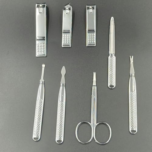 Manicure Set for Men and Women Professional Nail Clippers Kit with Travel Case Stainless Steel Pedicure Grooming Tools Accessories Nail Care Tools with Leather Case,Mothers Day Brown-8pcs