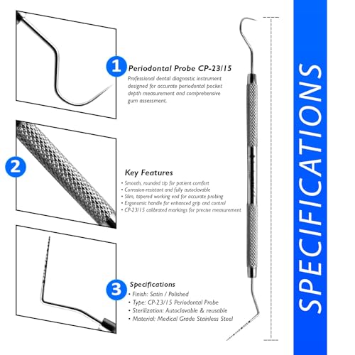 10Pcs Professional Dental Probe & Explorer Set - UNC15/23 Periodontal Instruments, 1-15mm Color-Coded, Lightweight Hollow Handle - for Dentists, Hygienists & Dental Schools