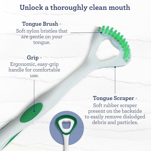 GuruNanda Dual Action Tongue Scraper (6 Pack), 2-in-1 Tongue Scraper & Soft Bristled Brush, Deep Cleans & Fights Bad Breath - Color Varies 1 Count (Pack of 6)