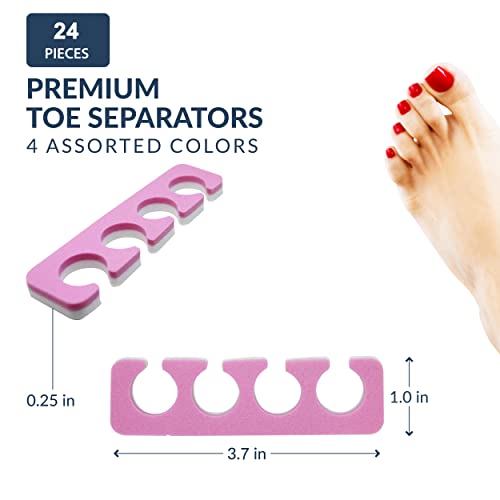 Pro Nail Buffer Block Luxurious Shine 2 Pack + 24 Pieces Toe Separators Set - Premium Pedicure Tool Kit