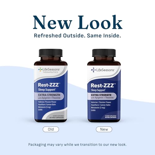 Rest-ZZZ Extra Strength - Sleep Support Supplement - Fall Asleep & Stay Asleep - Calms Nervous System - Naturally Ease Muscle Tension & Restlessness - Low Dose Melatonin GABA & Apigenin - 60 Capsules 60 Count (Pack of 1)