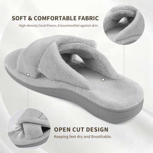 BCSTUDIO Women's Orthopedic House Fuzzy Slippers with Arch Support 8.5 Grey