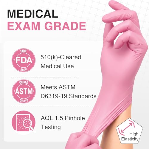 Schneider Medical Nitrile Exam Gloves, Powder & Latex Free, Pink Small 100