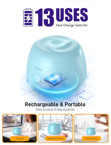 Ultrasonic Retainer Cleaner, EVA BELLE Denture Retainer Cleaner Machine, Tooth Cleaner for Oral Dental Care, Portable Rechargeable Dental Cleaning Pod for Night Guards, Braces, Aligner, Jewelry Blue