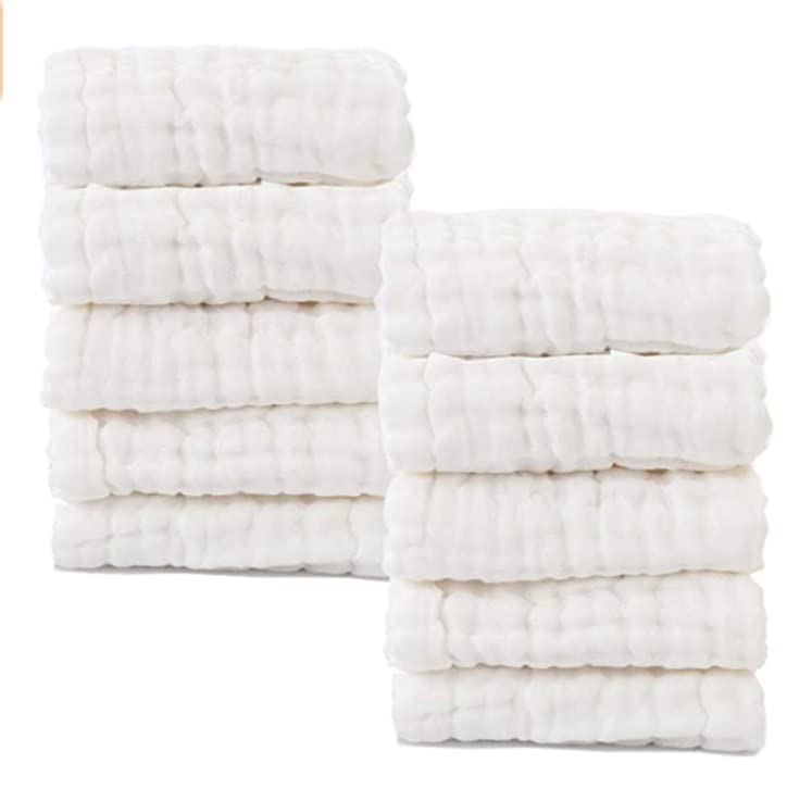 MUKIN Baby Washcloths - Natural Cotton Baby Wipes - Soft Newborn Baby Face Towel for Sensitive Skin- Baby Registry as Shower, 10 Pack 12x12 inches (White) White - BeesActive Australia