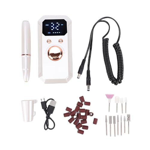 Professional Electric Nail Drill, 32 Speeds Cordless Nail File Machine, Rechargeable Polisher with 1600mAh Battery & 11 Drill Bits, Ideal for Shaping Polishing Removing Gel