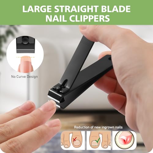 Heavy Duty Straight Blade Nail Clippers for Thick Toenails, Professional Stainless Steel Fingernail Toenail Clippers Trimmers - Thick Wide Jaw Toe Nail Clippings for Seniors, Men & Women (Black) Black