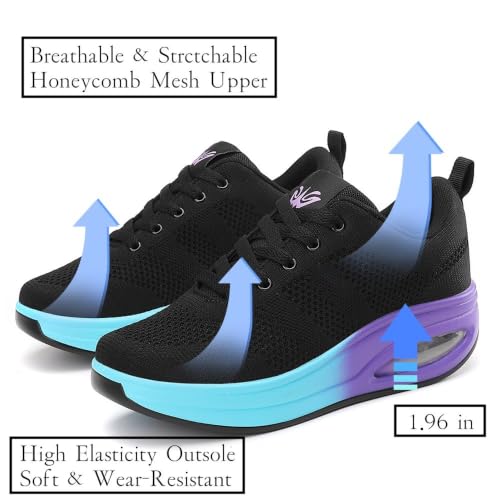 Walking Shoes for Women Air Cushion Nurse Slip Resistant Work Sock Sneakers Food Service Platform Comfortable Weight Light 7 Blue With Purple