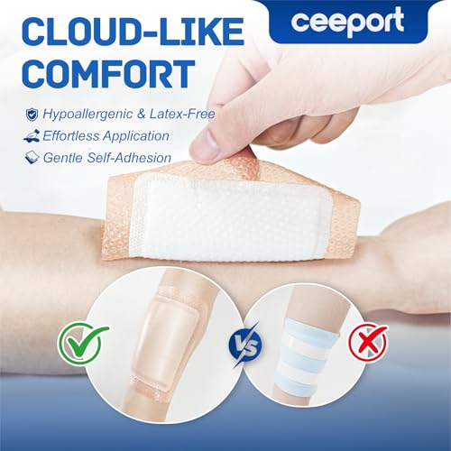 Ceeport Silicone Super Absorbent Wound Dressing 5" x 5", 10 Individual Pack 5" x 5"