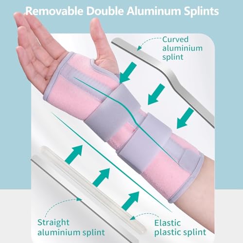 Wrist Brace for Carpal Tunnel Night Support, Adjustable Wrist Support with Left Hand, Carpal Tunnel Relief Wrists Splint for Work, Hand Brace for Men and Women(Left-Pink) Pink