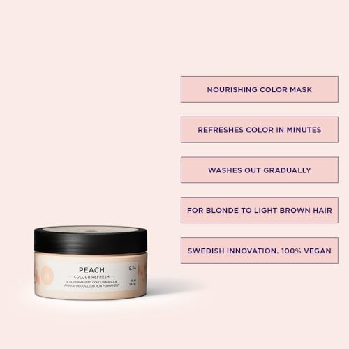 Maria Nila Colour Refresh, Peach 3.4 Fl Oz, Peach Hair Mask, Semi-Permanent Pigments, 100% Vegan & Sulfate/Paraben free